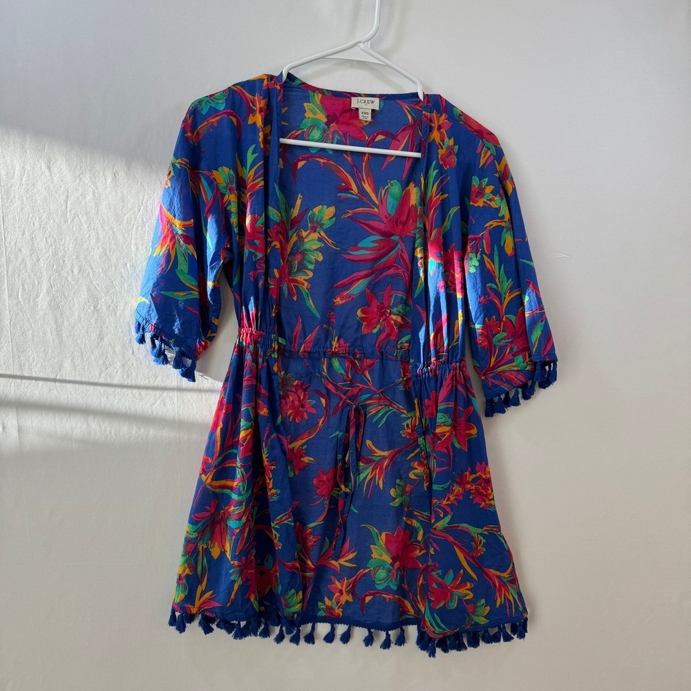 J.Crew Re-Imagined Tropical Floral Tassel Swim Cover Up Blue XXS - Picture 2 of 8